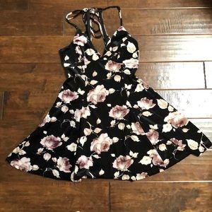 Black and Pink Velvet Rose Dress